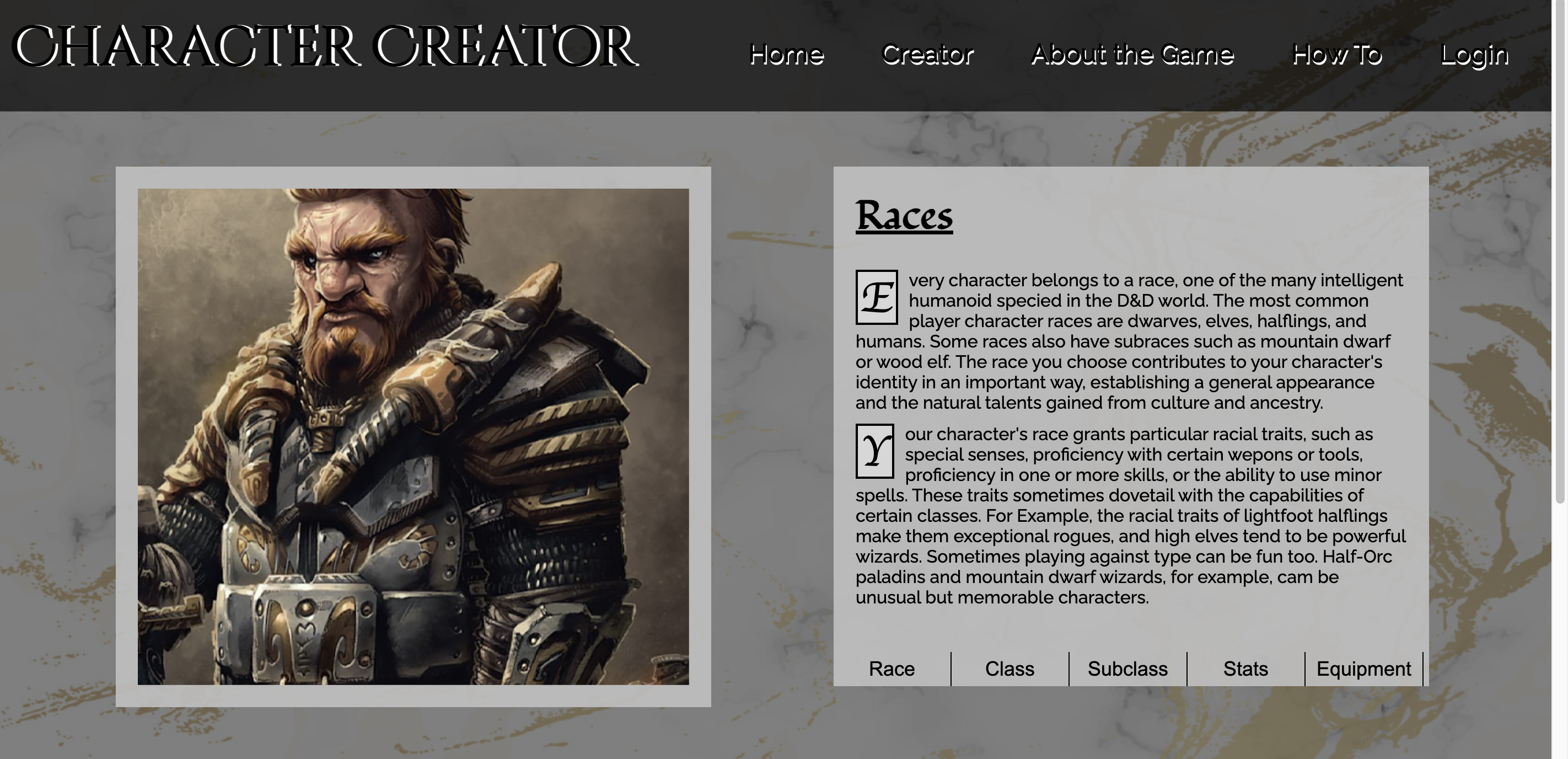 Dnd character on homepage